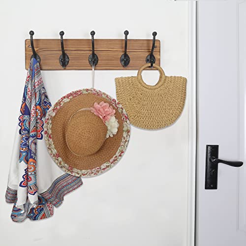WEBI Rustic Coat Rack Wall Mount,5 Cast Iron Coat Hooks Wall Mounted,Heavy Duty Wall Coat Hanger Hooks for Hanging Coats,Clothes,Rustic Brown - color: Brown, size: 17 Inch