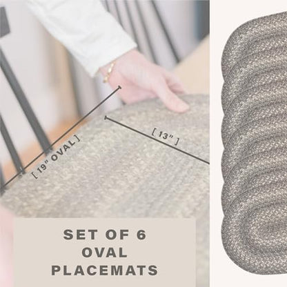 Homespice Grey Cloud Jute Braided Placemats, Oval 13x19 Set of 6 | Grey Everyday and Holiday Table Mats and Dining Table Mats for Kitchen, Reversible and Durable - color: Grey Cloud