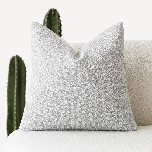 Foindtower Decorative Textured Boucle Throw Pillow Covers Accent Solid Pillow Cases Neutral Soft Cozy Couch Cushion Case for Chair Sofa Bedroom Living Room Home Decor 16x16 Inch,1PC,Light Grey - color: Silver Frost, size: 16" x 16" (Pack of 1)