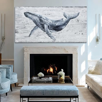 ZUNARE Modern Whale Canvas Wall Art Blue Ocean for Living Room 24x48 Inch - color: Blue, size: 48"L x 24"W