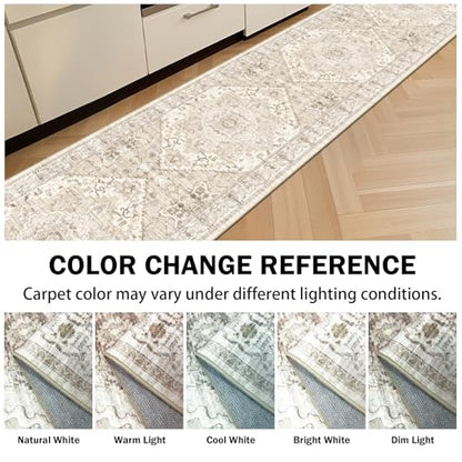 AooHHooA 2x10 Boho Washable Beige Low Pile Runner Rugs, Non Slip Stain Resistant Soft Faux Wool Runners for Hallway Laundry Entryway Bedroom - color: Beige 2, size: 2' x 10' (Runner)
