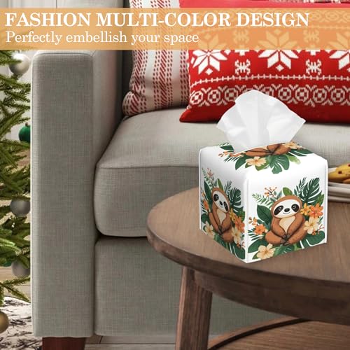 Cute Baby Sloth Tissue Box Cover, Tissue Box Holder Waterproof Leather Facial Paper Organizer Dispenser for Bathroom Home Car Nightstand Vanity - color: Cute Baby Sloth