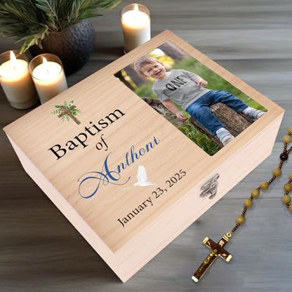 Personalized Pine/Walnut Keepsakes Baptism Gifts Wooden Box, 8 * 6 * 3 Walnut Wooden Boxes First Communion Gifts for Boys/Girls, Personalized Wood Storage Engraved Keepsake Box for Baptism - color: Baptism