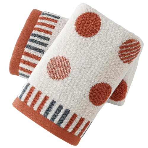 sense gnosis 2-Piece Set Rust Red and Dark Grey Polka Dot Hand Towels, 100% Cotton Reversible Retro Decorative Towels, Highly Absorbent Quick Dry Bathroom Towels, 13x29 Inch - color: Rust Red & Dark Grey Polka Dot