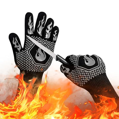 BBQ Gloves 1472F Heat Resistant Non-Slip Silicone 13.5in (Grey) | Grill Cut-Resistant, Oven Kitchen Safe for Barbecue, Cooking, Frying - color: Gray