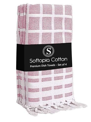 Matrix Dobby Kitchen Towels 4 Pack 100% Cotton, 16x26 Inches, Decorative Tea Towels with Handmade Tassels, Absorbent Reusable Dish Cloths for Kitchen Drying - Burgundy Wine, Natural - color: Pixel Grid, Burgundy, size: 16 X 26 - 4 Pack