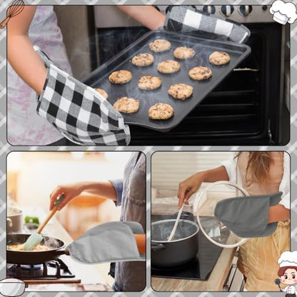R HORSE 6 Pack Black Gray Check Pot Holders with Pocket, 7''x 9'' | Cotton Plaid Kitchen Potholders, Heat Resistant Oven Mitts, Non-Slip Hot Pads Terry Cloth, Ideal for Cooking, Baking - color: Black Check