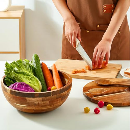 JOYMAY Salad Bowls Wood Salad Bowl Set with Lid 11.8 Inch Large Wooden Bowls Set Acacia Wood Serving-Bowl with Serving Utensils Bowl for Kitchen, Dining, Party - color: 11.8 Inch Large Wooden Bowls