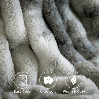 Ultra Soft Cozy Faux Fur Throw Blanket, Fuzzy Plush Thick Bubble Blanket, Luxury Fluffy Blanket for Couch, Sofa, Bedroom, and Living Room, 50x60 Inches,Tie-Dye Gray - color: Z-tie-dye Gray, size: Throw