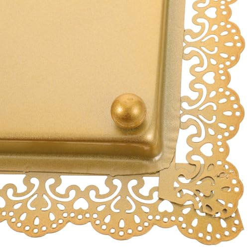 Ipetboom Rectangular Iron Serving Tray Decorative Food Plate with Hollow Lace Edge Gold Finish Multi-functional Fruit and Snack Display Dish for Home Entertaining