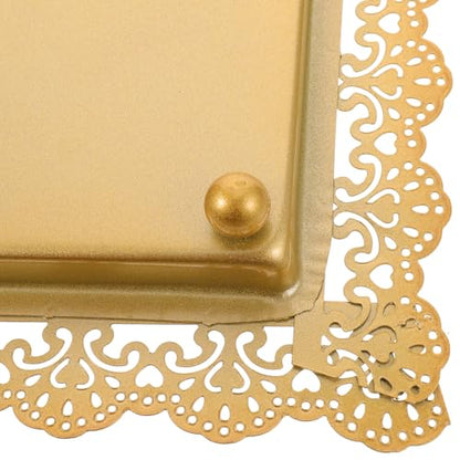 Ipetboom Rectangular Iron Serving Tray Decorative Food Plate with Hollow Lace Edge Gold Finish Multi-functional Fruit and Snack Display Dish for Home Entertaining