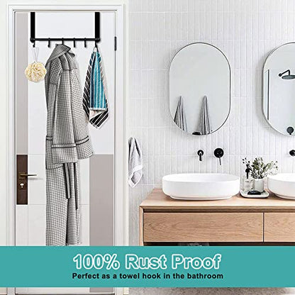 MGahyi Black Over The Door Hooks, Over The Door Towel Rack | 6 Sliding Adjustable Hooks, Aluminum Sturdy Rustproof, No-Drilling Anti-Scratch, for Bathroom Bedroom Closet - color: Black