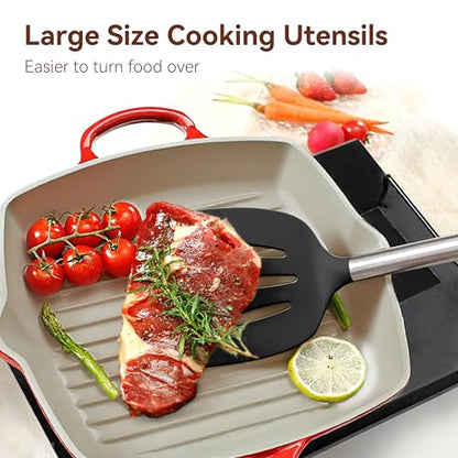 NCUE 35 Pcs Silicone Cooking Utensils Set BPA Free 446°F Heat Resistant | Stainless Steel Handles Kitchen Utensils Set, Thickened Heads Silicone Grips Nonstick Dishwasher Safe for Baking Housewarming - color: Black
