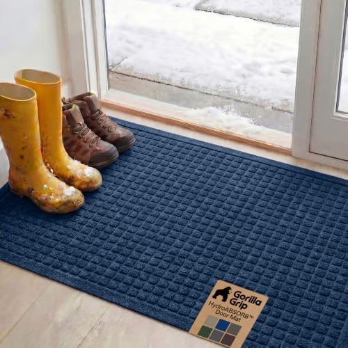 GORILLA GRIP® Ultra Absorbent Front Door Mat Outside Entrance, 47x35, Traps Dirt and Moisture, HydroABSORB Indoor Outdoor Doormat Holds Up to 6 Cups Water, Stain and Fade Resistant Welcome Mat, Blue - color: Blue, size: 47" X 35"
