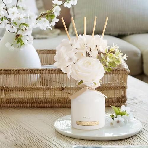 Clean Linen Flower Reed Diffuser Set, 6.7oz Home Fragrance with Sticks, Long Lasting Scented Diffuser for Bathroom, Bedroom, Living Room & Shelf Decor