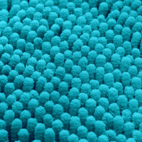 HOMEIDEAS 3 Pieces Bathroom Rugs, Extra Large Ultra Soft Non Slip Absorbent Chenille Toilet Bath Mat Set (Teal Blue) - color: Teal Blue, size: 17"x24"+20"x32"+U Shape 20"x24"