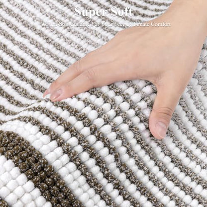 HEBE Chenille Bathroom Rugs Sets 3 Piece, Non Slip Washable Bath Mats Set | Absorbent Bathroom Mat Set, Soft Bath Rugs, Ultra Plush Bath Mat and U-Shaped Contour Toilet Rug Set for Tub Shower, Brown - color: Brown