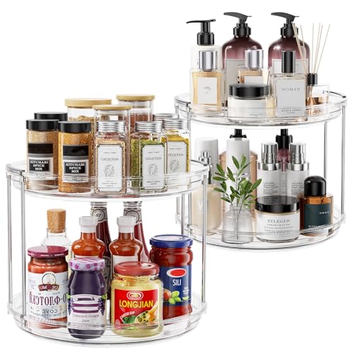 2 Pack 2 Tier Lazy Susan Turntable Organizer 9.25 inch, Rotating Spice Rack Organization for Cabinet, Bathroom, Pantry, Countertop, Kitchen, Vanity, Medicine Cabinet Organizer, Clear - color: 2 Pack Clear