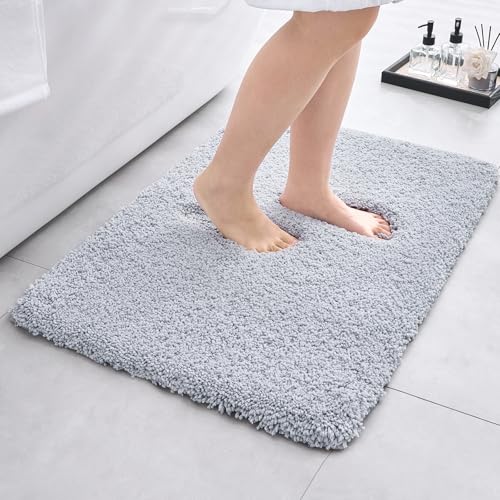 Bathroom Rugs Non Slip Washable,Ultra Soft Thick Shaggy Absorbent Bath Mats,High Density Foam Latex Non Slip Backing Bath Rugs,Microfiber Bath Mats for Bathroom Floor&Sink,24x17,Silver Grey - color: Silver Grey, size: 24" X 17"(Small Bathroom Rug)