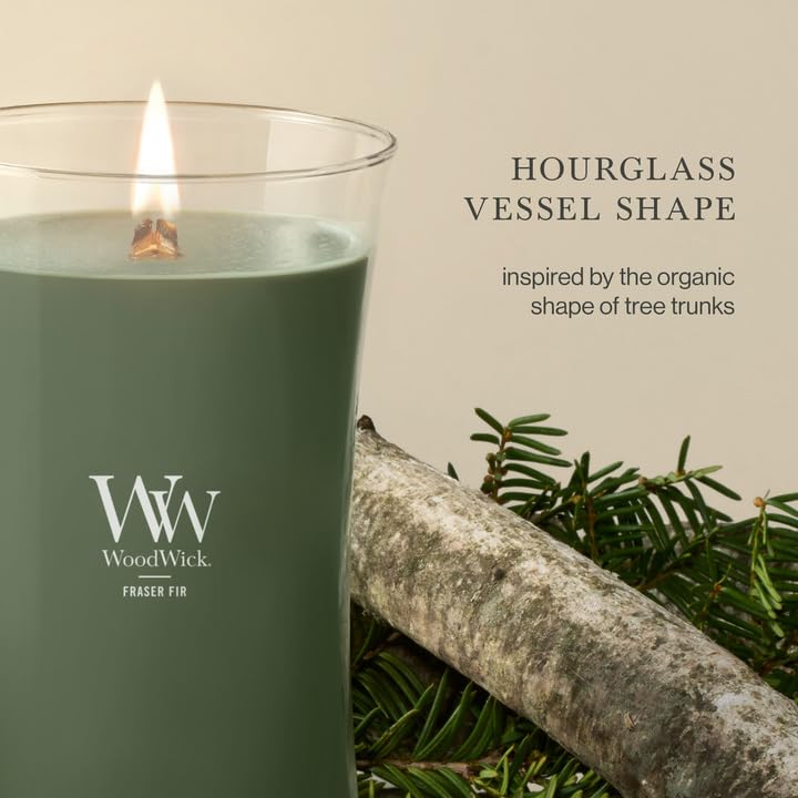 WoodWick Large Hourglass Candle Fraser Fir - Premium Soy Blend Wax Pluswick Innovation Wood Wick Made in USA - color: Fraser Fir, size: 21.5oz