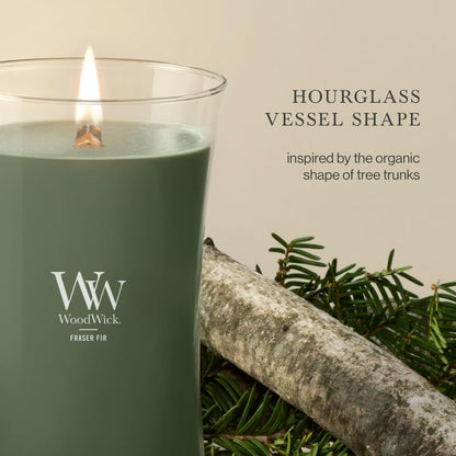 WoodWick Large Hourglass Candle Fraser Fir - Premium Soy Blend Wax Pluswick Innovation Wood Wick Made in USA - color: Fraser Fir, size: 21.5oz