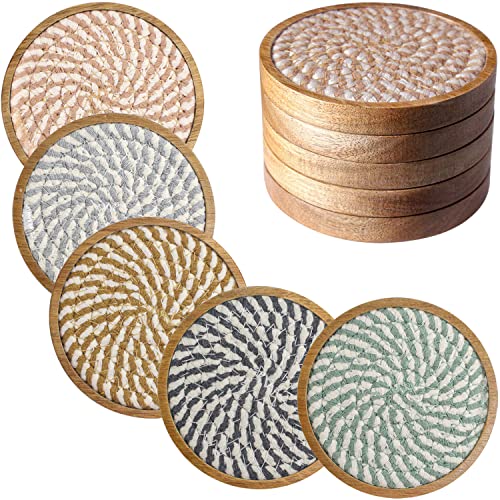 Eykao 5 Pack Absorbent Coasters for Drinks, 4.3 Inches Cork for Coffee Tables, Wooden Drink Protection, Cute for Kitchen, Farmhouse, and Office (Colorful Series) - color: #2 Colorful, size: 5 Pack