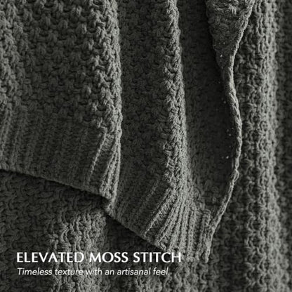 EVERGRACEHOME Chunky Chenille Knit Throw Blanket, 90 x 90, Charcoal Gray | Sculpted Moss Stitch, Chic Modern Farmhouse, All-Season Warmth, OEKO-TEX® Certified, Oversized Queen for Couch, Bed, Sofa - color: Charcoal Gray, size: 90" X 90"