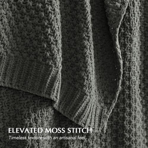 EVERGRACEHOME Chunky Chenille Knit Throw Blanket, 108x92, Charcoal Gray | Sculpted Moss Stitch, Chic Modern Farmhouse, All-Season Warmth, OEKO-TEX® Certified, Oversized King for Couch, Bed, Sofa - color: Charcoal Gray, size: 108" X 92"