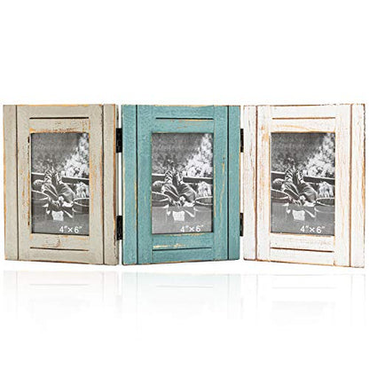 RiteSune Rustic 3 Picture Frame 4X6 Triple Hinged Distressed | Photo Frame for Tabletop Display, Picture College Frame Present for Holiday, Festival, Christmas - color: Trifold 4X6