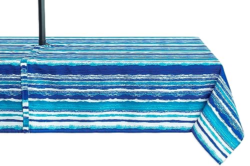 Indoor Outdoor Tabletop for Spring Summer Decorations, Picnics and Dinner Parties - Stain and Water Resistant, Crayon Art (Ocean), Zipper Tablecloth, 60 x 120 Rectangle with Umbrella Hole - color: Crayon Art (Ocean), size: 120" x 60" (Rectangular, Umbrell
