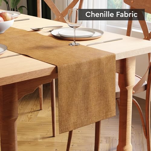 Encasa XO Table Runner 4 to 6 Seater, Soft Chenille 13"x72" | Mustard, Woven Rib Texture | Machine Washable | Colorfast & Shrink Resistant | Durable Polyester Yarns - color: Mustard, size: 13x72 in