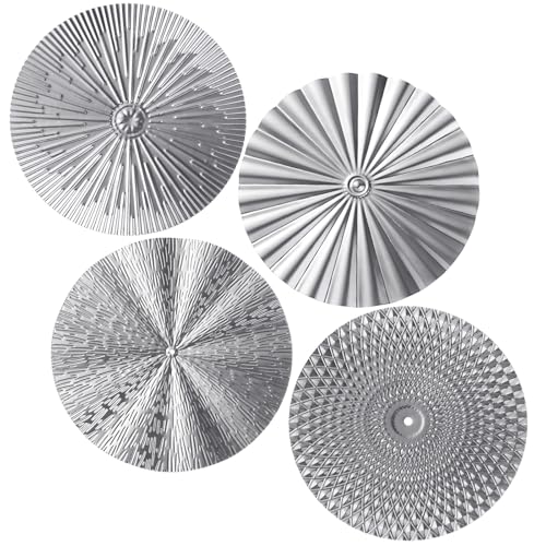 Hicarer 4 Pcs 12 Inch Silver Metal Wall Art Decor Modern Sunburst Hanging Artwork Decor Wall Decorations for Home Bedroom Bathroom Living Room Office Sculpture - color: Silver