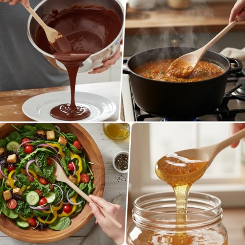 LorisArm 3PC Wooden Spoon for Cooking, Long handle 12" 10" 8" Wood Serving Spoons Set for Mixing Stirring Tasting, Maple Wood Nonstick Kitchen Utensils.