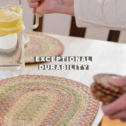 Homespice Azalea Jute Braided Placemats, Oval 13x19 Set of 6 | Protects Tabletop in Style and Everyday and Holiday Table Mats, Rich Colors, Reversible, Durable and Easy to Clean - color: Azalea