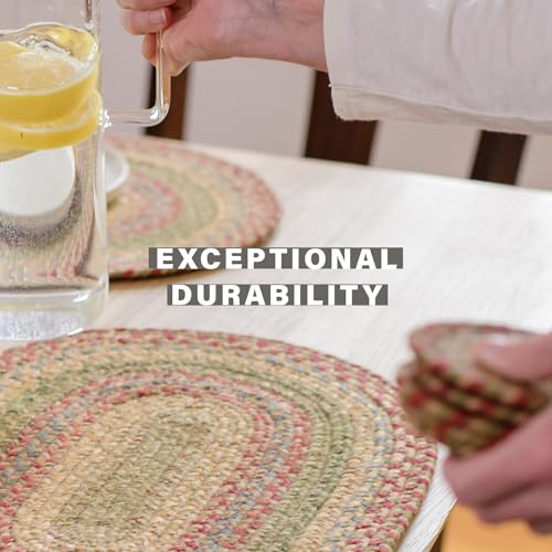 Homespice Azalea Jute Braided Placemats, Rect 13x19 Set of 6 | Multicolor Everyday and Holiday Table Mats, Rich Colors, Reversible, Durable and Easy to Clean - color: Azalea