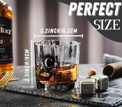 Whisky Gifts for Men, Personalized Initial Whiskey Glass with Whiskey Stones for Dad, Boyfriend, Best Friends, Coworkers, Husband, Brother, Uncle and Boss on Father's Day, Boss Day and Birthday - M - color: M