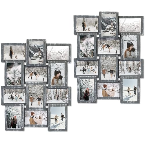 J.M.Deco 2 Pack Picture Frames Collage Wall Decor 12 Opening, 4x6 PVC Picture Frame for Wall, One-Piece, Metal Hooks, Ashes Grey - color: Ashes Grey * Rectangle