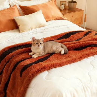 Zebra Printed Throw Blanket-Cozy Soft Lightweight Fuzzy Throw Blanket for Sofa, Couch, Bed & Chair,Rust Red and Black, 50" x 70" - color: Rust Red and Black