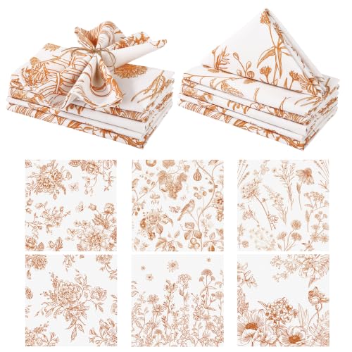 Kochorie 12 Pieces Fall Floral Cloth Napkins, 18 x 18 Inch Orange Reusable Soft Fabric Napkins, Autumn Table Dinner Napkin for Fall Thanksgiving Tea Party Holiday Home Kitchen Wedding Restaurant - color: Orange