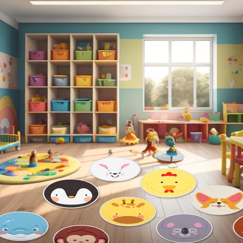 24 Pack Carpet Circles for Classroom, 16 in Non Slip Round Circle Mats for Classroom Sitting, Flexible Corner Circle Time Rugs for Reading Nook, Playing Areas, Library, Group Activity(Animal) - style: Animal