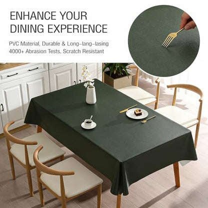 PVC Tablecloth Waterproof Rectangle Table Cloth, Oil Proof & 185°F Heat Resistant Wipeable Cover, Heavy Duty Non for Kitchen Dining Camping Festivities (70"x55") (Dark Green) - color: Dark Green