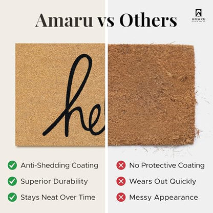 Coir Welcome Mat, Non-Slip, Hello Classic, 17 x 29 in | 100% Natural Coir, Anti-Shedding, Durable PVC Backing, Traps Dirt and Mud, Indoor and Outdoor Entryway, Easy to Clean - color: Hello Classic