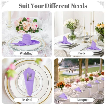 PLOYMONO Lavender Cloth Napkins - 8 Pack 17" x 17" Polyester Dinner Napkins | Heavy Duty 180 GSM Cloth Napkins with Hemmed Edges - Great for Restaurants, Weddings, Parties, Banquets Dinner - color: Lavender