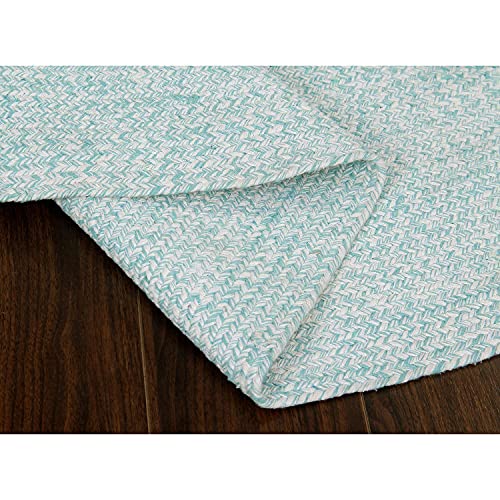 Super Area Rugs Farmhouse Braided Rug Cotton Kitchen Reversible Carpet Turquoise & White, 20" X 40" Half Circle - color: Turquoise & White, size: 1'8" x 3'4" (Semicircular)