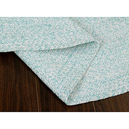 Super Area Rugs Farmhouse Braided Rug Cotton Kitchen Reversible Carpet Turquoise & White, 20" X 40" Half Circle - color: Turquoise & White, size: 1'8" x 3'4" (Semicircular)