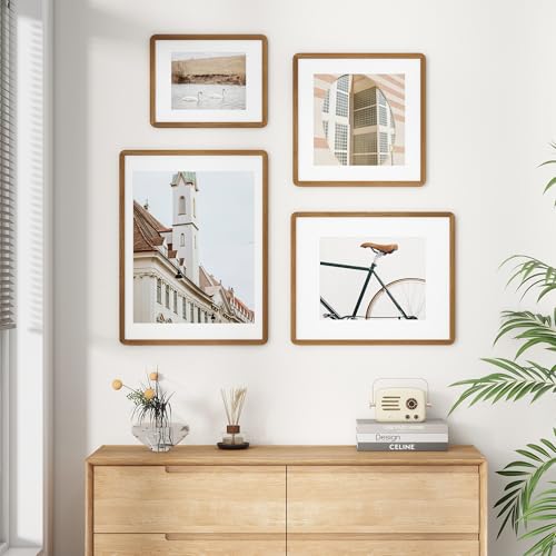 16x24 Poster Frame | Solid Oak Wood 16 x 24 Picture Frame | 24x16 Poster Frame With Mat For 12x18 | Tempered Glass And Hanging Hardware Included | 16 By 24 Picture Frame Wood (Walnut, 1 Pack) - color: Walnut, size: 16''x24''-1P