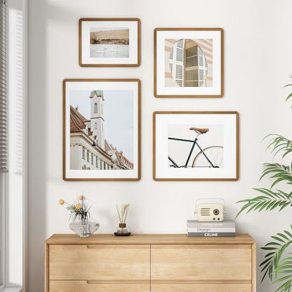 16x24 Poster Frame | Solid Oak Wood 16 x 24 Picture Frame | 24x16 Poster Frame With Mat For 12x18 | Tempered Glass And Hanging Hardware Included | 16 By 24 Picture Frame Wood (Walnut, 1 Pack) - color: Walnut, size: 16''x24''-1P