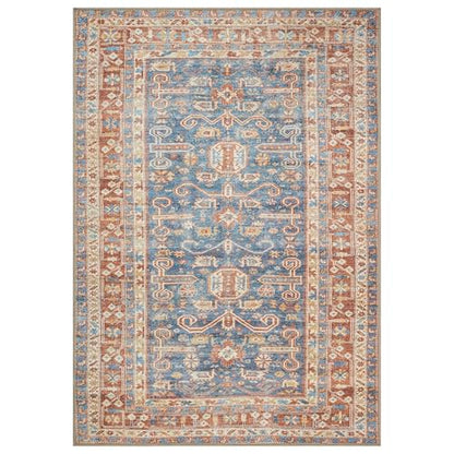 GLN Rugs Bohemian - Jerusalem - Machine Washable Area Rug, Boho Washable, Non Slip, Low Pile Chenille Area Rug, Living Room, Bedroom, Kitchen Rug - Easy Clean (6' x 9' Terra/Slate Blue) - color: Terra/Slate Blue, size: 6' x 9' (Rectangular)