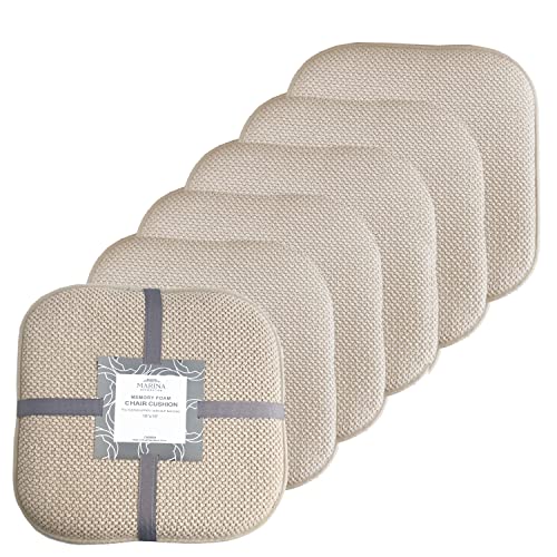 Marina Decoration Premium Thick Comfortable Cushion Memory Foam Chair Pads Honeycomb Pattern Nonslip Rubber Back Seat Topper Rounded Square 16 x 16 Seats Cover for Kitchen Chairs, 6 Pack Beige Linen - color: Linen, size: 6 Pieces Pack