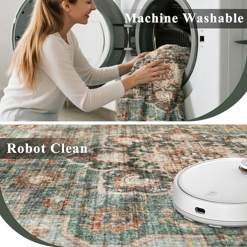 Green Washable Entry Rug: 4x4 Square Area Rugs Non Slip with Rubber Backing | Soft Carpet for Kitchen Bedroom Bedside Bathroom Entryway Low Pile Ultra Thin Stain Resistant Small Carpets (Green, 4x4) - color: Green, size: 4' x 4' (Square)